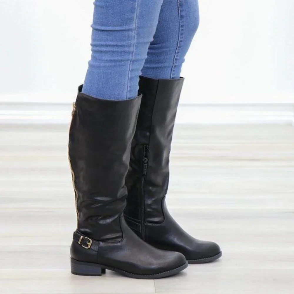 Rider Chick Mid Calf Boots Gold Buckle & Zipper - Picture 14 of 14